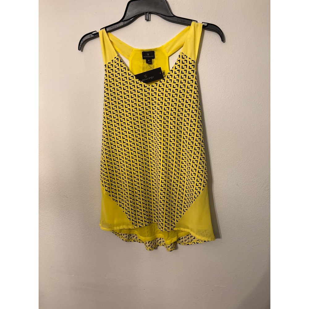 Worthington Tank Top Womens Medium Yellow NWT Geometric Racerback Chiffon Inset
